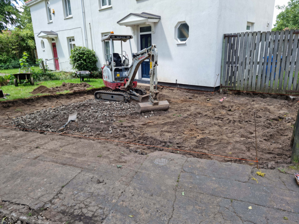 This is a photo of a dig out being carried out by Wickham Market Driveways in preparation for a block paving driveway